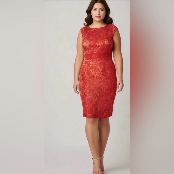 Adrianna Papell Dresses & Skirts - Adrianna Papell Red Lace Sheath Midi Dress